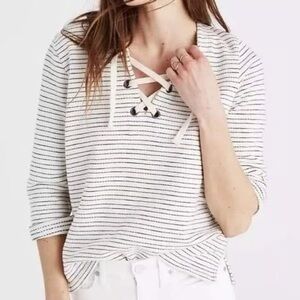 Madewell 100% Cotton Nautical Striped Lace-Up Sweater/Sweatshirt